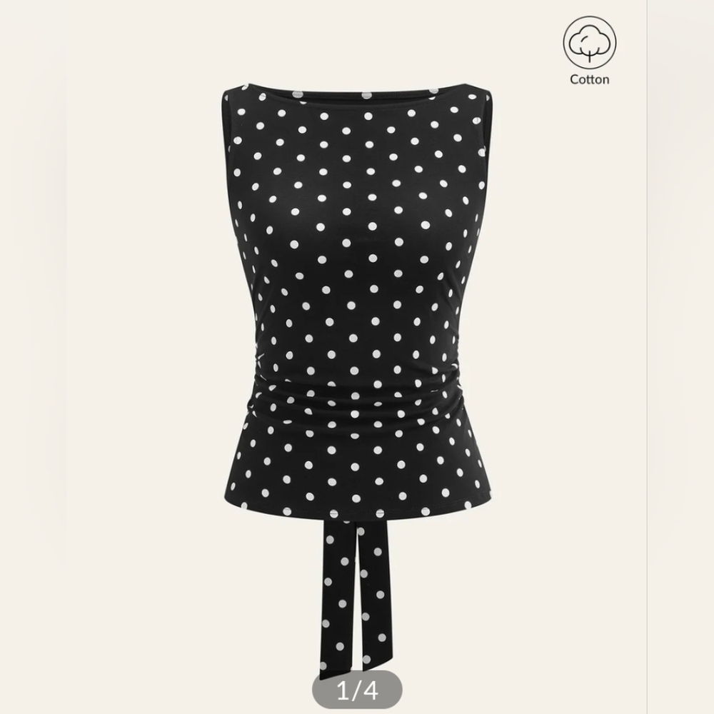 Commense Polka Dot Cottom Blend Sleeveless Top Size M